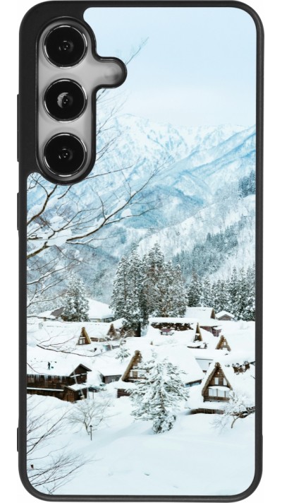 Coque Samsung Galaxy S24 - Silicone rigide noir Winter 25 Winter snowy landscape