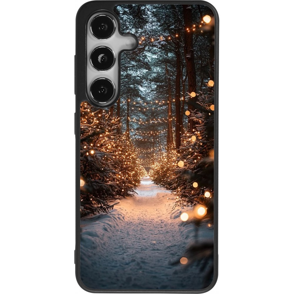 Coque Samsung Galaxy S24 - Silicone rigide noir Winter 25 Winter snowy road