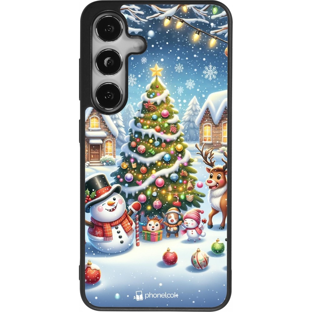 Samsung Galaxy S24 Case Hülle - Silikon schwarz Weihnachten 2023 Schneemann und Tannenbaum