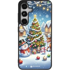 Samsung Galaxy S24 Case Hülle - Silikon schwarz Weihnachten 2023 Schneemann und Tannenbaum