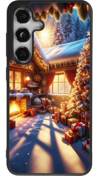 Coque Samsung Galaxy S24 - Silicone rigide noir Noël Chalet Féerie