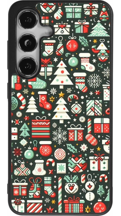 Coque Samsung Galaxy S24 - Silicone rigide noir Noël 2023 Flat Pattern