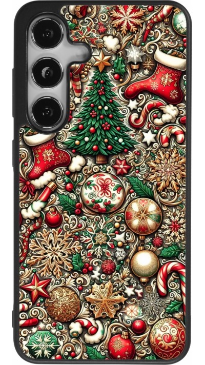 Coque Samsung Galaxy S24 - Silicone rigide noir Noël 2023 micro pattern