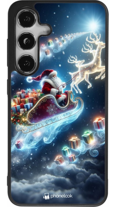 Coque Samsung Galaxy S24 - Silicone rigide noir Noël 2023 Père Noël enchanté