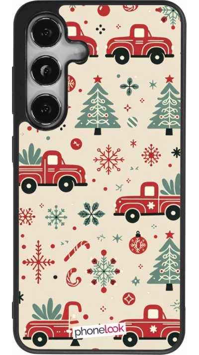 Coque Samsung Galaxy S24 - Silicone rigide noir Noël 2024 Camion Sapin