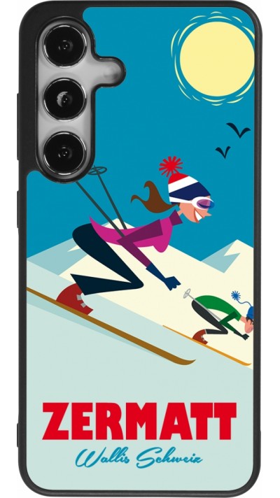 Coque Samsung Galaxy S24 - Silicone rigide noir Zermatt Ski Downhill