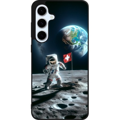 Coque Samsung Galaxy S24 FE - Silicone rigide noir Astro Suisse sur lune
