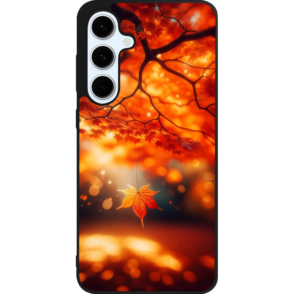 Coque Samsung Galaxy S24 FE - Silicone rigide noir Automne Magique Orange