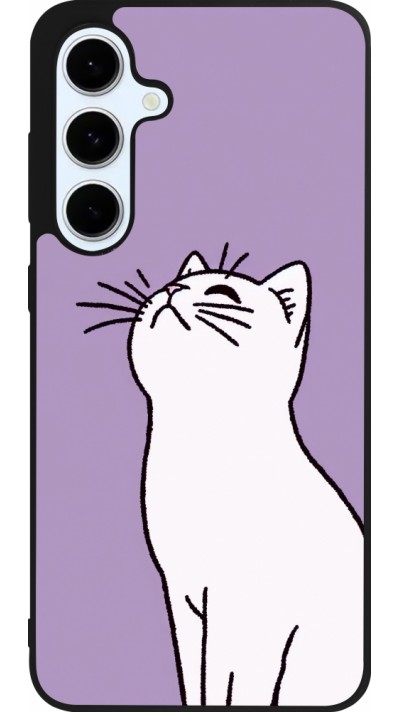 Coque Samsung Galaxy S24 FE - Silicone rigide noir Chat sur fond violet