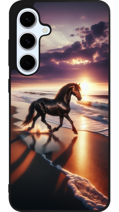 Coque Samsung Galaxy S24 FE - Silicone rigide noir Cheval majestueux plage