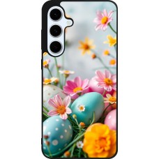 Coque Samsung Galaxy S24 FE - Silicone rigide noir Easter 2026 Eggs with flowers