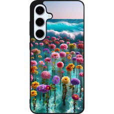 Coque Samsung Galaxy S24 FE - Silicone rigide noir Flower sea waves
