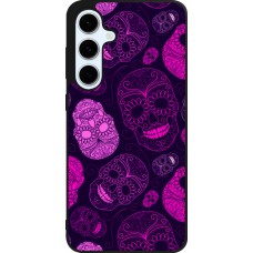 Coque Samsung Galaxy S24 FE - Silicone rigide noir Halloween 2023 pink skulls