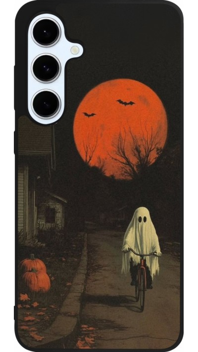 Coque Samsung Galaxy S24 FE - Silicone rigide noir Halloween 2025 Ghost on a bicycle