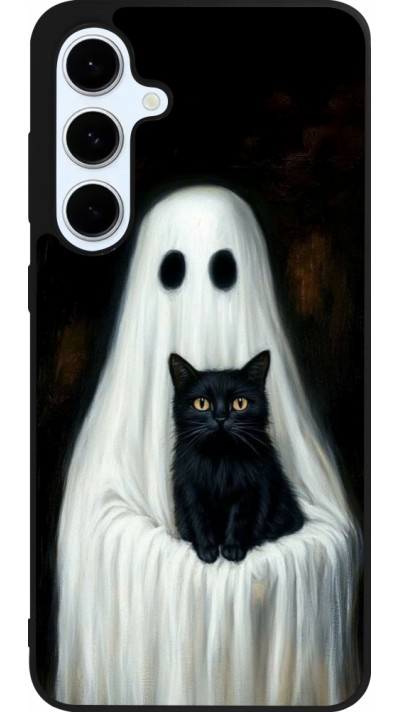 Coque Samsung Galaxy S24 FE - Silicone rigide noir Halloween 2025 Ghost with black cat