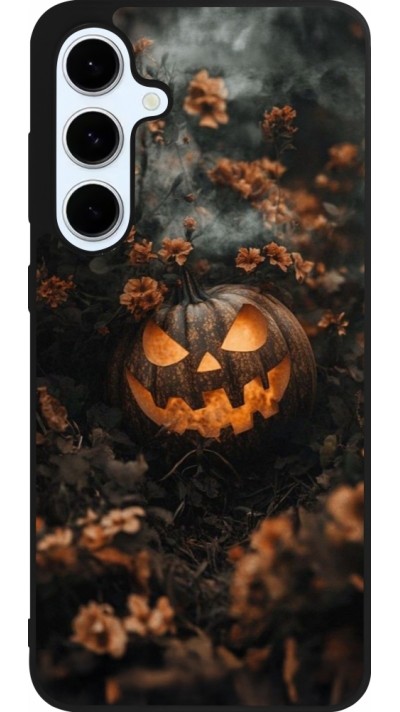 Coque Samsung Galaxy S24 FE - Silicone rigide noir Halloween 2025 Pumpkin with flowers