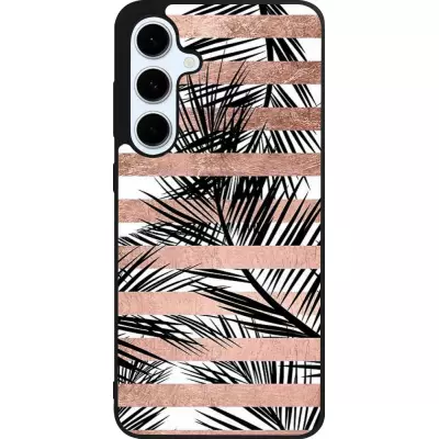 Coque Samsung Galaxy S24 FE - Silicone rigide noir Palm trees gold stripes