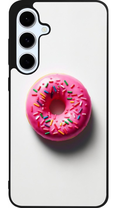 Coque Samsung Galaxy S24 FE - Silicone rigide noir Weißer Hintergrund, pinker Donut