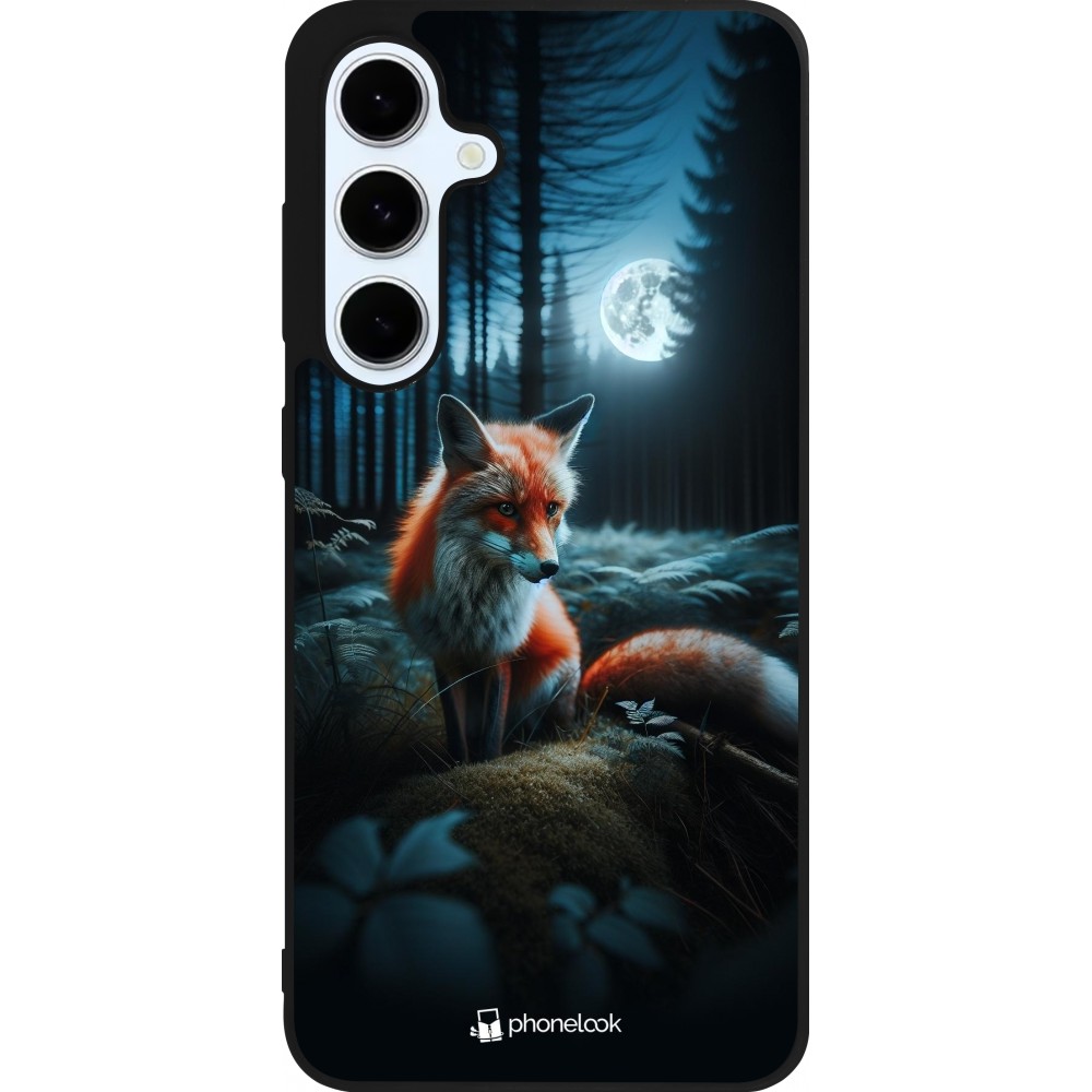 Coque Samsung Galaxy S24 FE - Silicone rigide noir Renard lune forêt