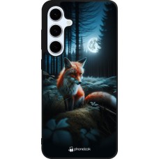Coque Samsung Galaxy S24 FE - Silicone rigide noir Renard lune forêt