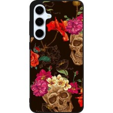 Samsung Galaxy S24 FE Case Hülle - Silikon schwarz Skulls and flowers