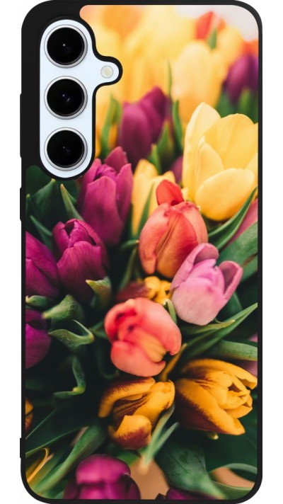 Samsung Galaxy S24 FE Case Hülle - Silikon schwarz Bouquet of tulips Spring 2026