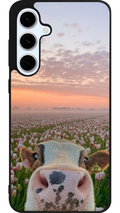 Samsung Galaxy S24 FE Case Hülle - Silikon schwarz Cow with tulips Spring 2026