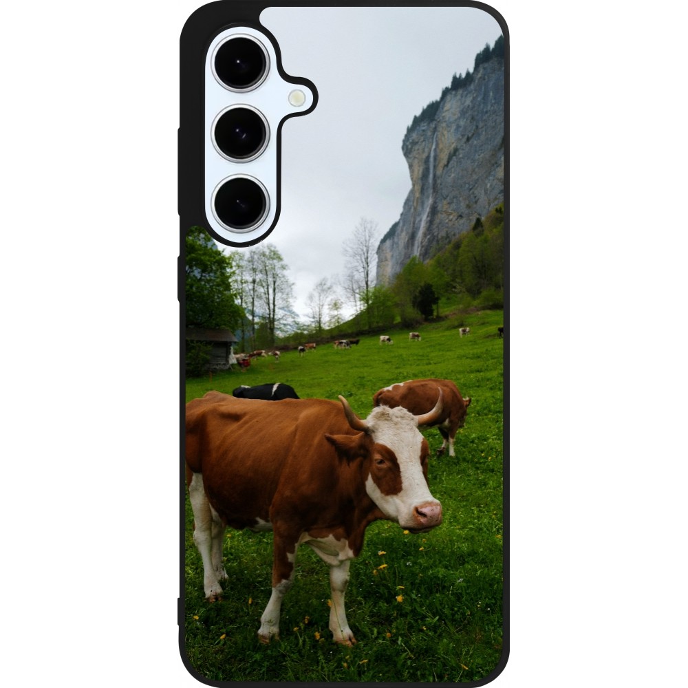 Coque Samsung Galaxy S24 FE - Silicone rigide noir Fête Nationale Suisse Vaches