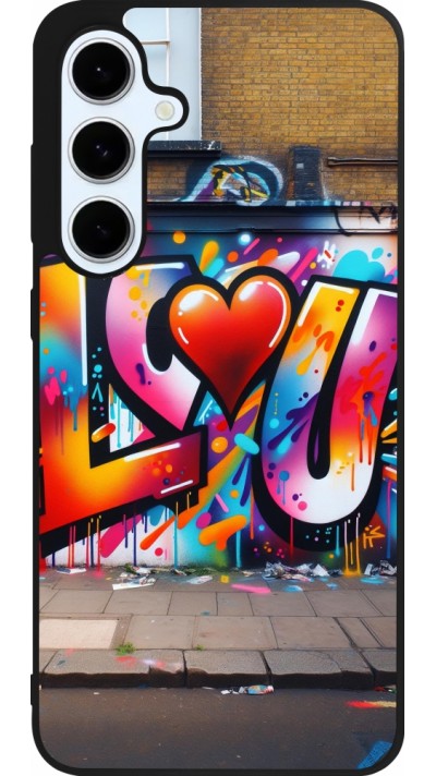 Coque Samsung Galaxy S24 FE - Silicone rigide noir Valentine 2025 Love U Tag