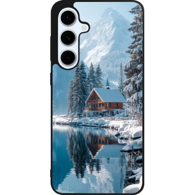 Coque Samsung Galaxy S24 FE - Silicone rigide noir Winter 25 Winter house forest day