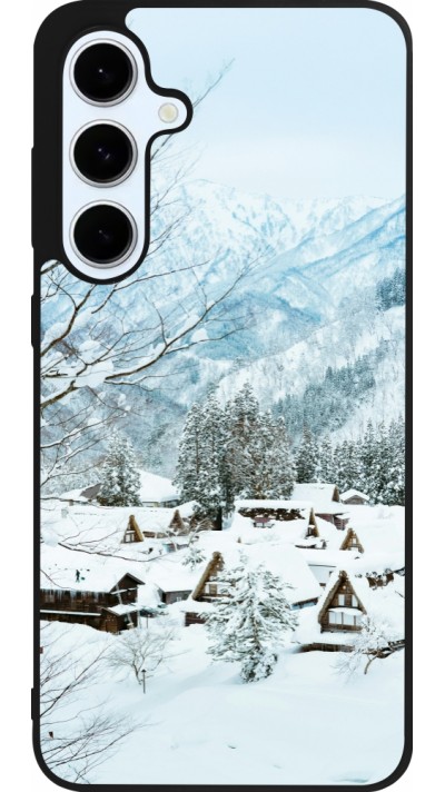 Coque Samsung Galaxy S24 FE - Silicone rigide noir Winter 25 Winter snowy landscape