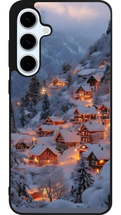 Coque Samsung Galaxy S24 FE - Silicone rigide noir Winter 25 Winter snowy village