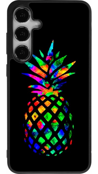 Coque Samsung Galaxy S24+ - Silicone rigide noir Ananas Multi-colors