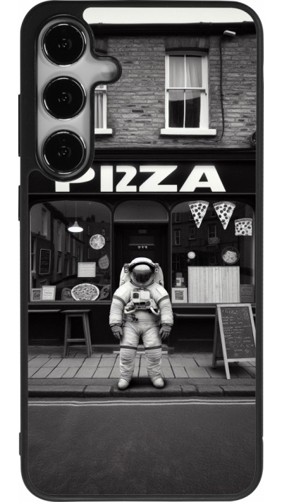 Coque Samsung Galaxy S24+ - Silicone rigide noir Astronaute devant une Pizzeria