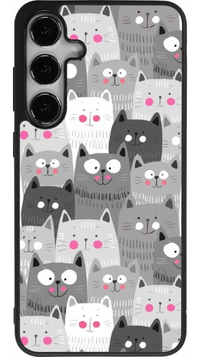 Coque Samsung Galaxy S24+ - Silicone rigide noir Chats gris troupeau