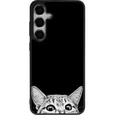 Coque Samsung Galaxy S24+ - Silicone rigide noir Cat Looking Up Black