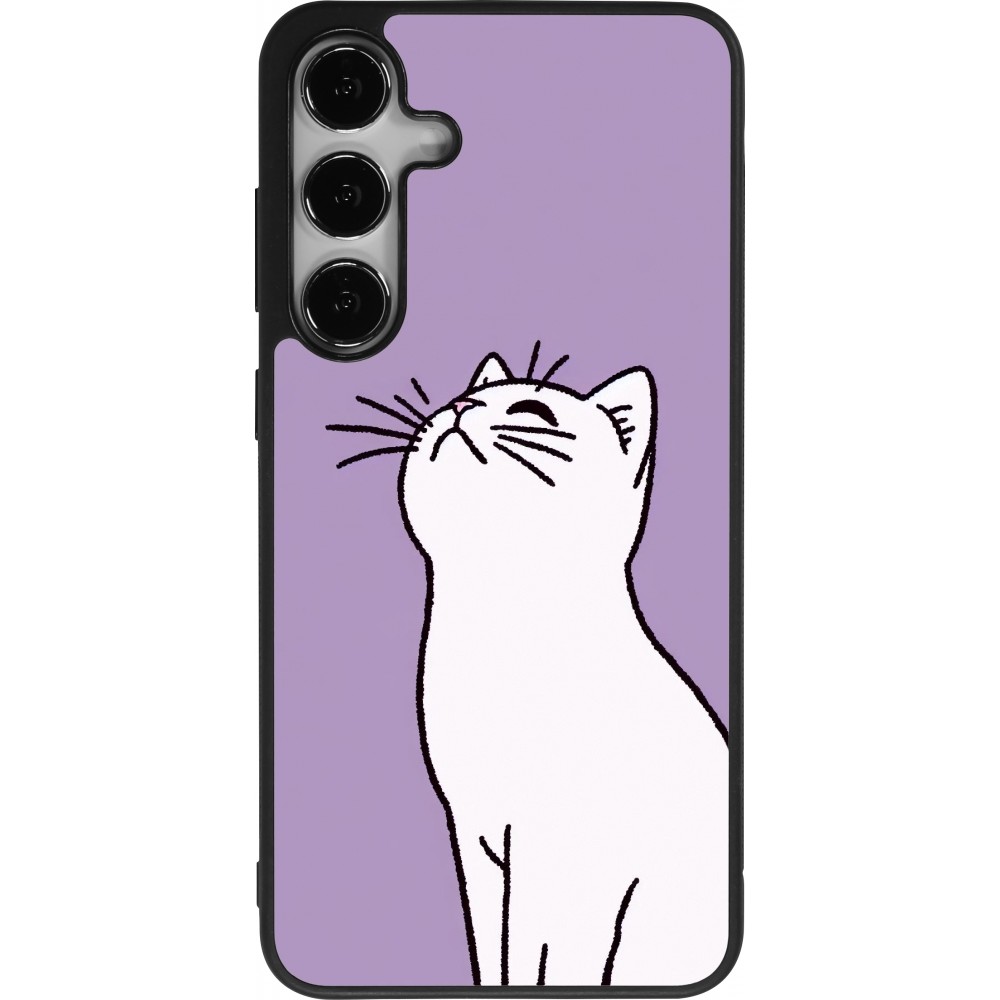 Coque Samsung Galaxy S24+ - Silicone rigide noir Chat sur fond violet