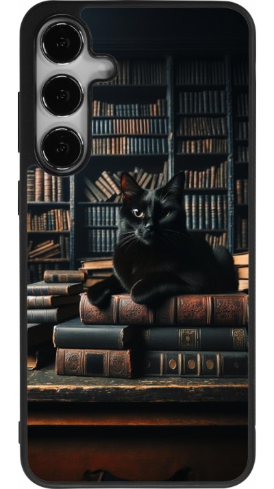 Coque Samsung Galaxy S24+ - Silicone rigide noir Chat livres sombres