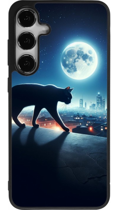 Samsung Galaxy S24+ Case Hülle - Silikon schwarz Schwarze Katze unter dem Vollmond
