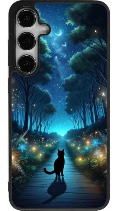 Coque Samsung Galaxy S24+ - Silicone rigide noir Chat noir promenade