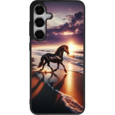 Coque Samsung Galaxy S24+ - Silicone rigide noir Cheval majestueux plage