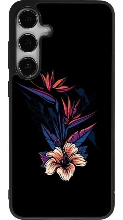 Coque Samsung Galaxy S24+ - Silicone rigide noir Dark Flowers