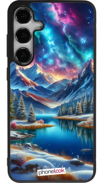 Coque Samsung Galaxy S24+ - Silicone rigide noir Fantasy Mountain Lake Sky Stars
