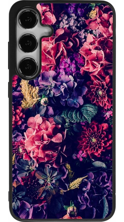Coque Samsung Galaxy S24+ - Silicone rigide noir Flowers Dark