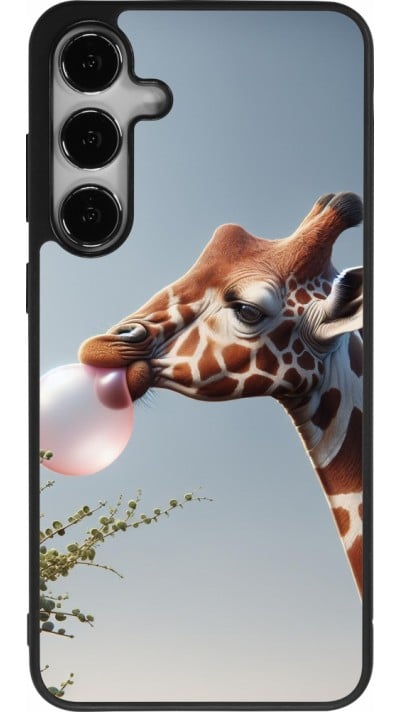 Coque Samsung Galaxy S24+ - Silicone rigide noir Girafe à bulle