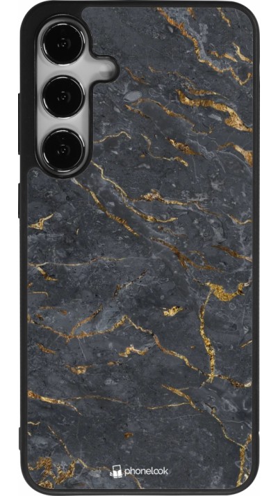 Coque Samsung Galaxy S24+ - Silicone rigide noir Grey Gold Marble