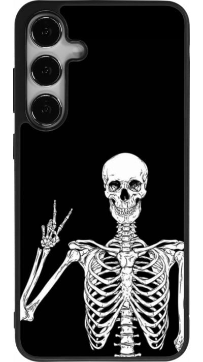 Coque Samsung Galaxy S24+ - Silicone rigide noir Halloween 2023 peace skeleton