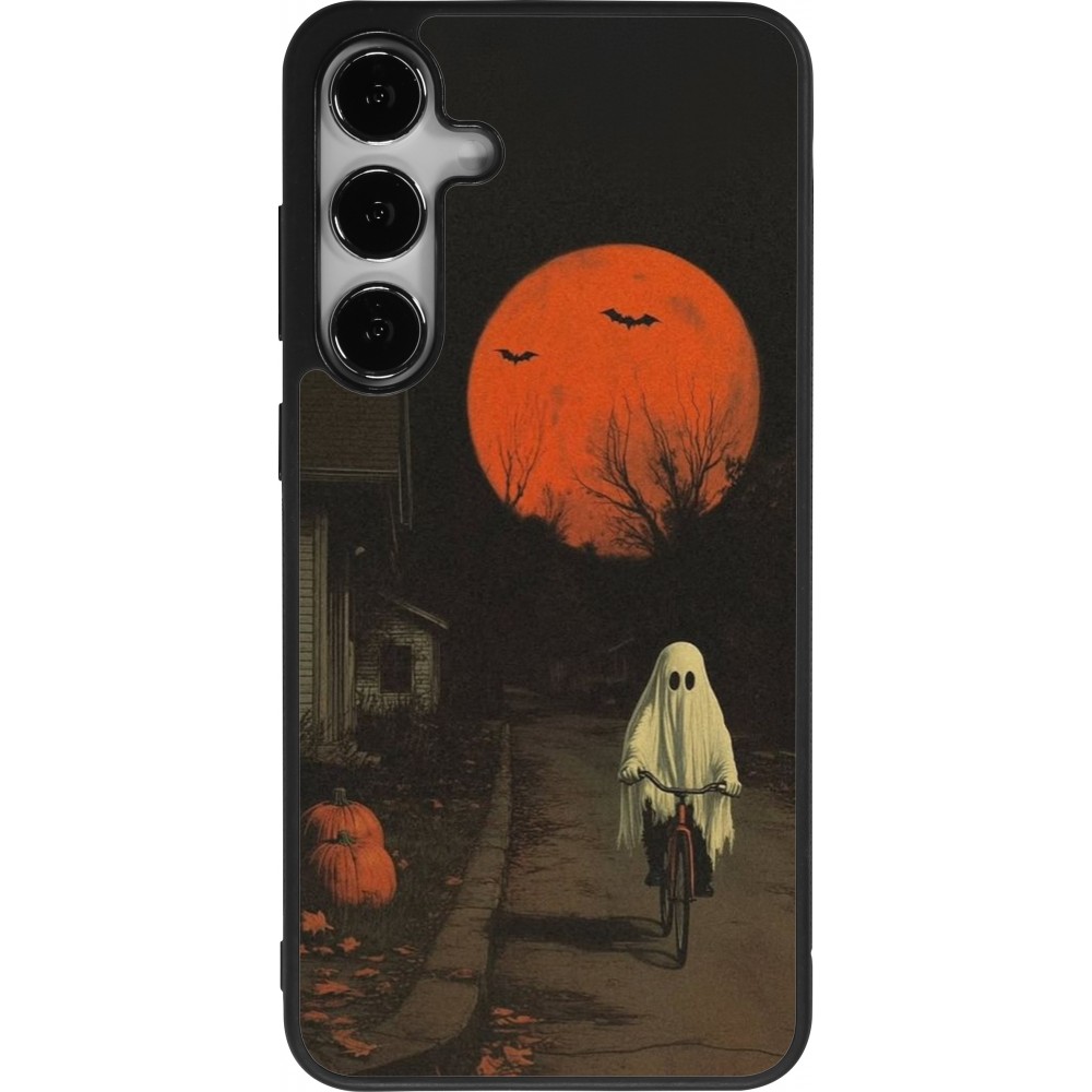 Samsung Galaxy S24+ Case Hülle - Silikon schwarz Halloween 2025 Ghost on a bicycle