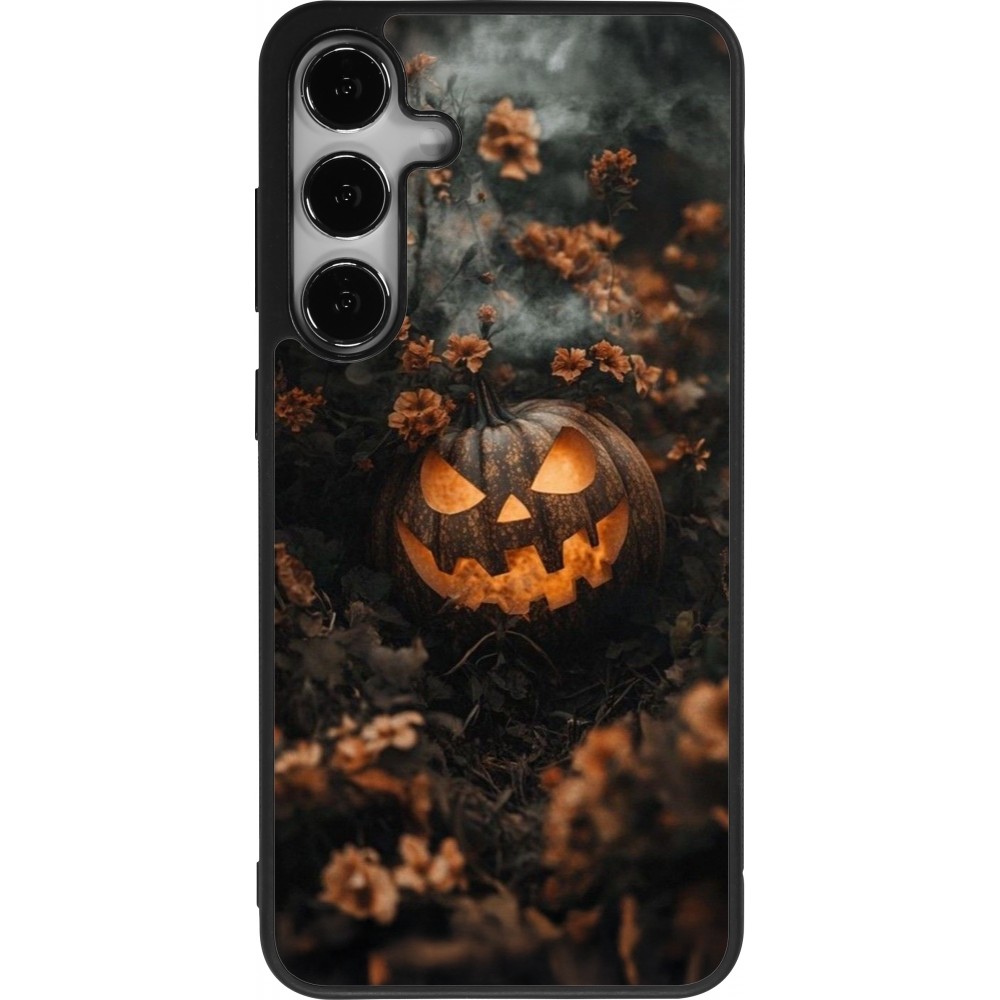 Samsung Galaxy S24+ Case Hülle - Silikon schwarz Halloween 2025 Pumpkin with flowers