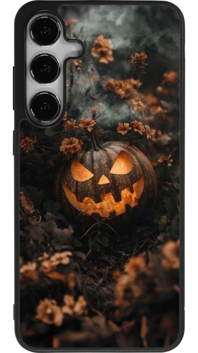 Samsung Galaxy S24+ Case Hülle - Silikon schwarz Halloween 2025 Pumpkin with flowers